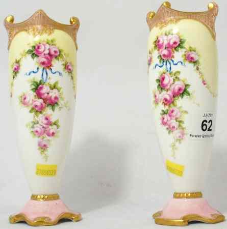 Appraisal: Pair of Royal Doulton Hand Painted Vases Decorated with Roses