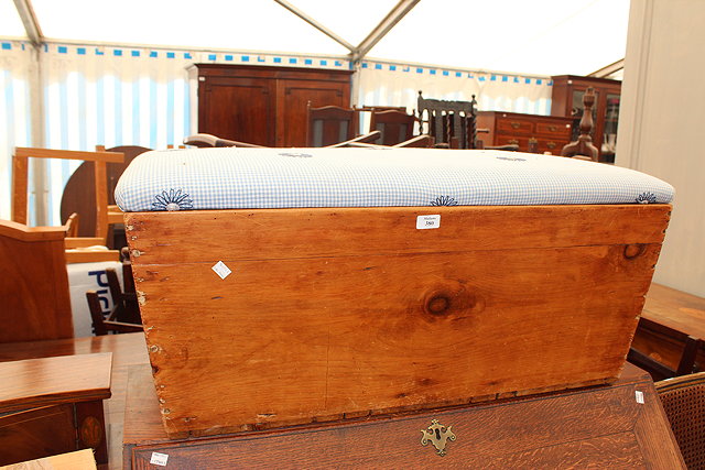 Appraisal: AN OLD PINE BLANKET BOX OF SARCOPHAGUS FORM with an