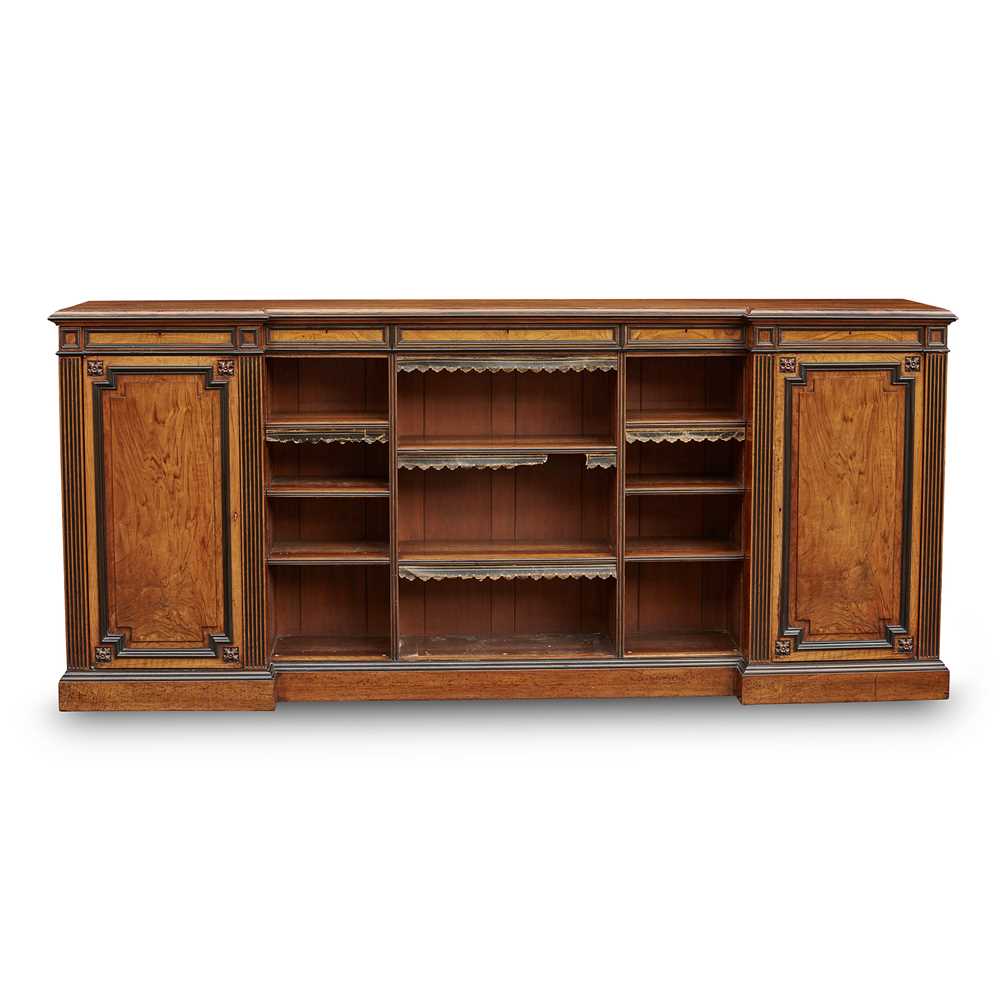 Appraisal: WILLIAM IV WALNUT AND EBONISED LOW BREAKFRONT BOOKCASE EARLY TH