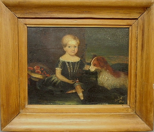 Appraisal: - Oil on panel portrait of a seated child with