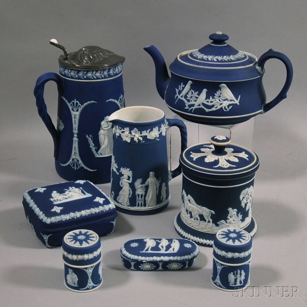 Appraisal: Eight Wedgwood and Wedgwood-type Cobalt Blue Jasper Dip Items a