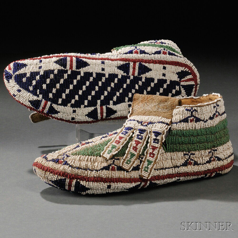 Appraisal: Lakota Fully Beaded Moccasins c last quarter th century buffalo