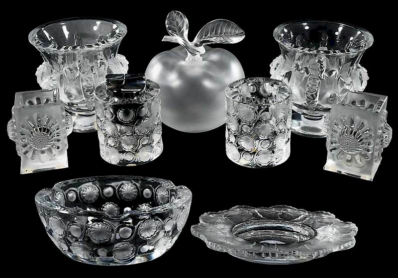 Appraisal: Nine Lalique Glass Table Ornaments including one small dish in