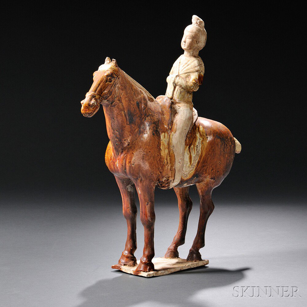 Appraisal: Pottery Horse and Rider China Tang dynasty-style the rider with