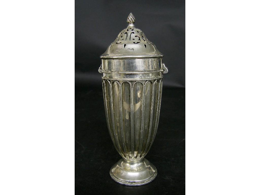 Appraisal: Edwardian silver baluster sifter the top pierced with scrolls and