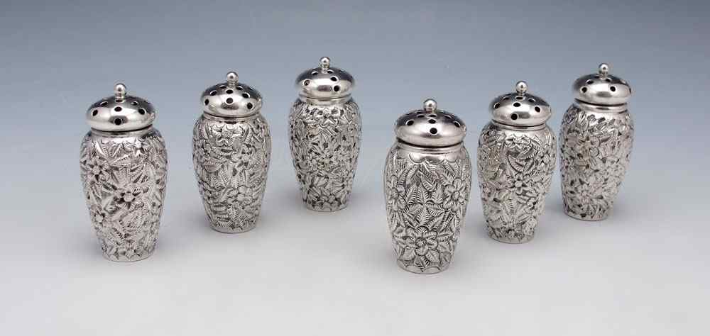 Appraisal: DOMINICK AND HAFF STERLING SILVER REPOUSSE SHAKERS Set of Approx