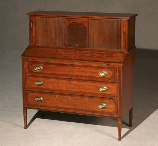 Appraisal: Federal Satinwood Inlaid Cherry Lady's Tambour Writing Desk New England