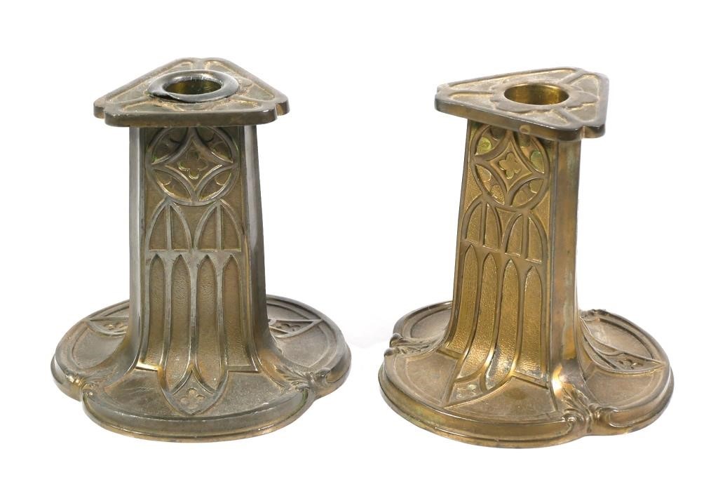 Appraisal: Pair of gilt metal church candlestick holders both signed Pairpoint