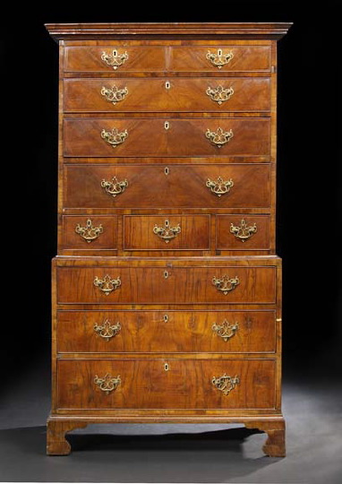 Appraisal: George III Mahogany and Walnut Chest-on-Chest late th century the