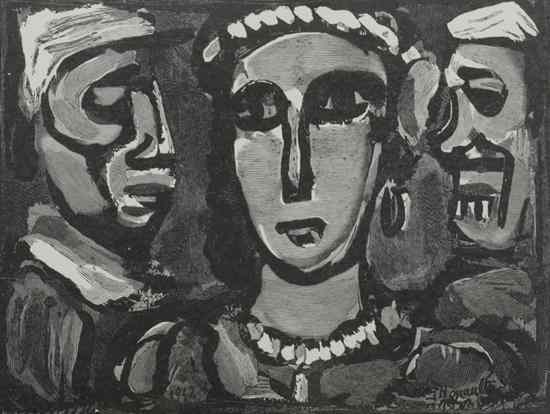 Appraisal: GEORGES ROUAULT French - LES VISAGES wood engraving - Framed