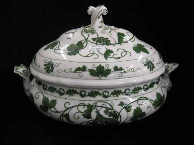 Appraisal: Meissen Porcelain Covered Tureen green grape vine decor elaborate handles