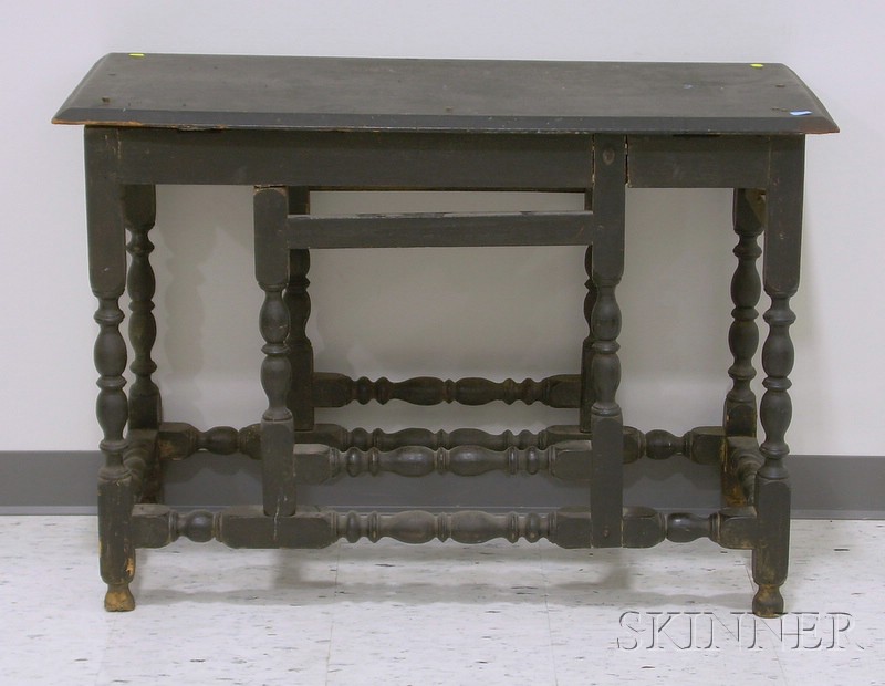 Appraisal: Black-painted William Mary Wooden Gate-leg Table Base with later beveled