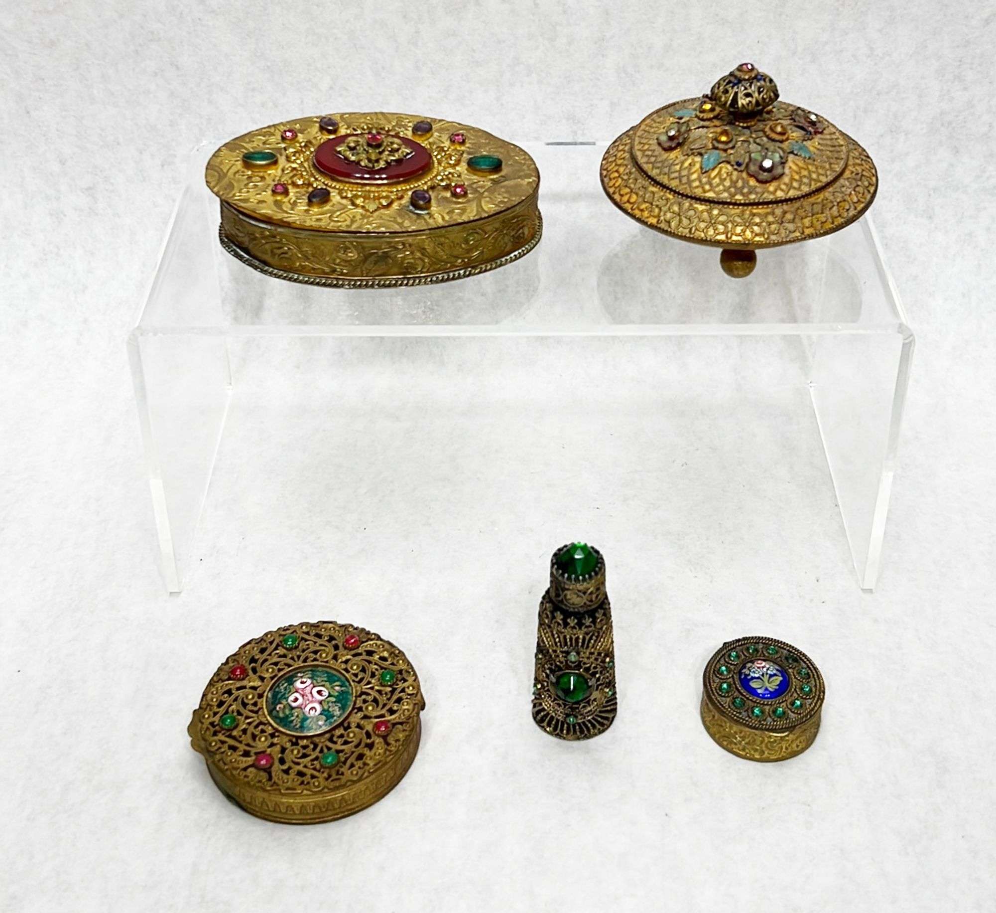 Appraisal: Piece Lot of Jeweled Enameled Gilt Metal Dresser Boxes etc