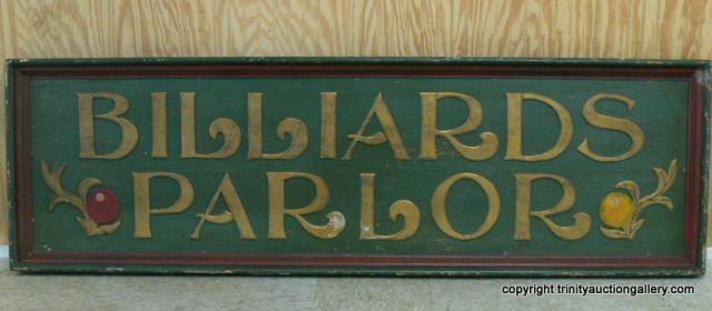 Appraisal: Billiards Parlor Heavy Wooden Sign - Nice decor for game