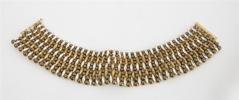 Appraisal: Two Gilt-Metal Paste and Beaded Chokers a Gilt-Metal and Velvet