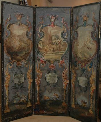 Appraisal: Three-Fold Painted Paper Screen