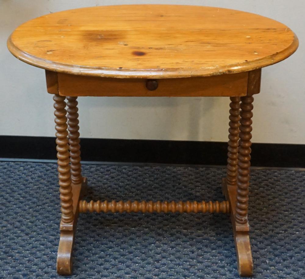 Appraisal: Victorian Style Pine Oval Trestle Base Side Table in cm