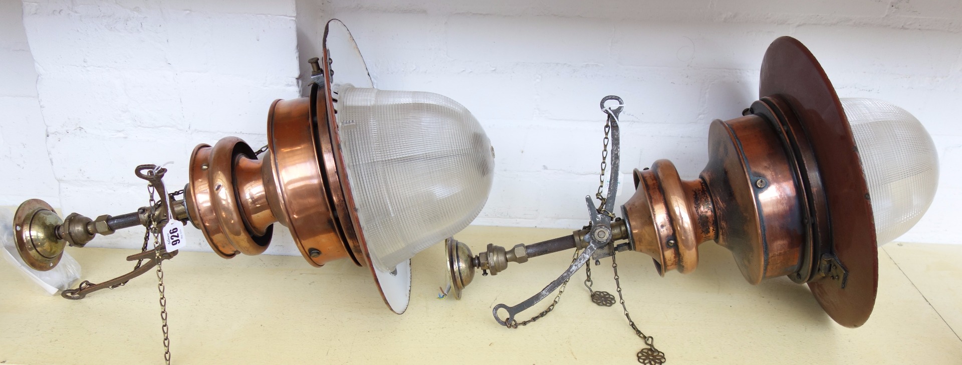 Appraisal: A pair of industrial copper and enamel ceiling lights- Ex