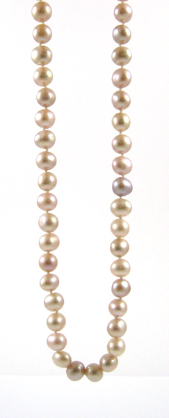 Appraisal: MATINEE LENGTH PINK PEARL NECKLACE measuring approximately inches in length