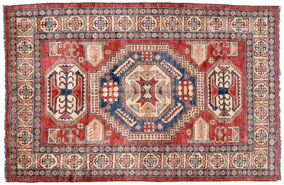 Appraisal: Modern Caucasian style rug three central medallions on red field