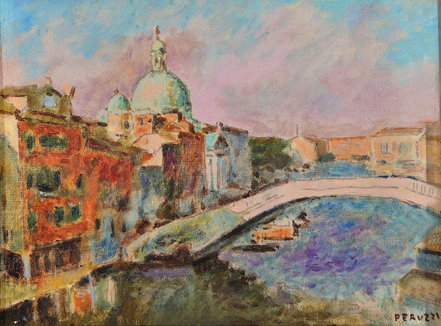 Appraisal: CESARE PERUZZI - Venetian canal signed oils on canvas board