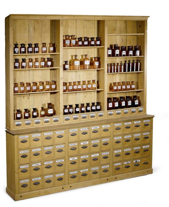 Appraisal: LARGE PHARMACIST'S CABINET WITH SUPERSTRUCTURE Switzerland circa Soft wood and