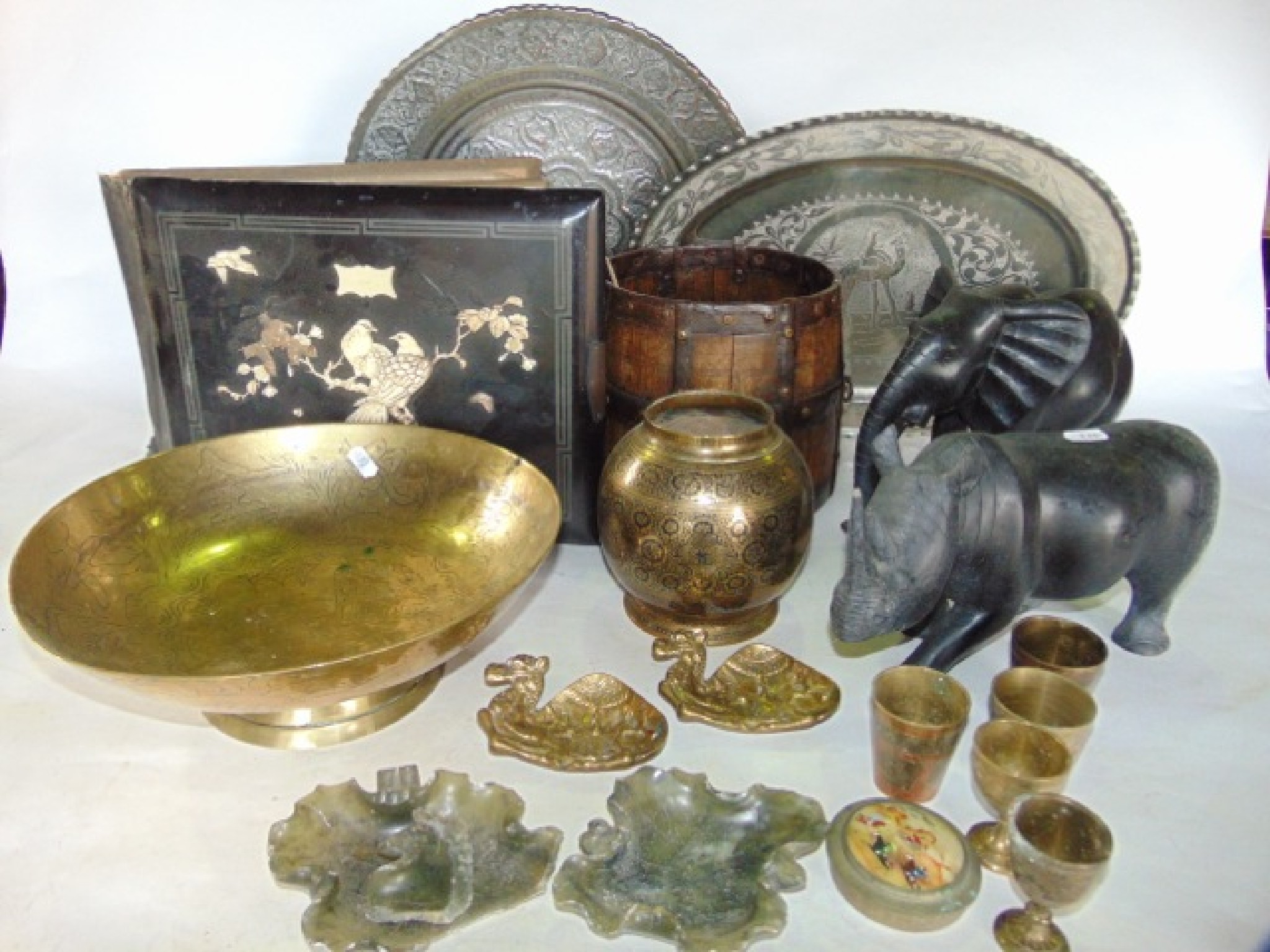 Appraisal: An assortment of metal wares to include eastern trays and