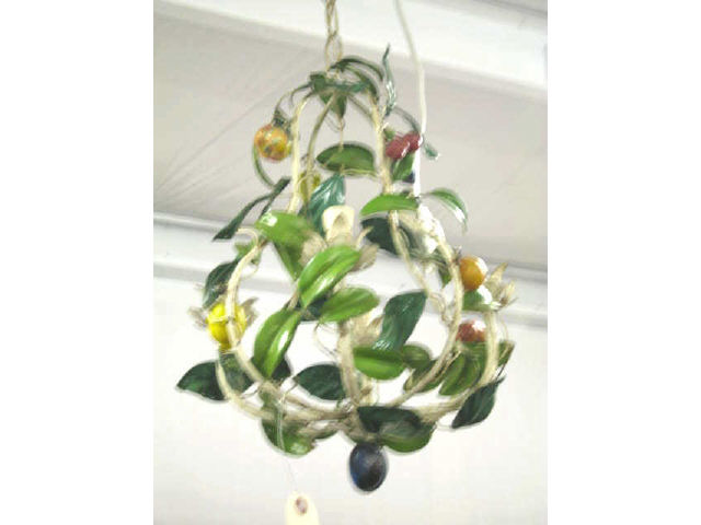 Appraisal: Italian Handpainted Iron Hanging Lamp fruit vine decor