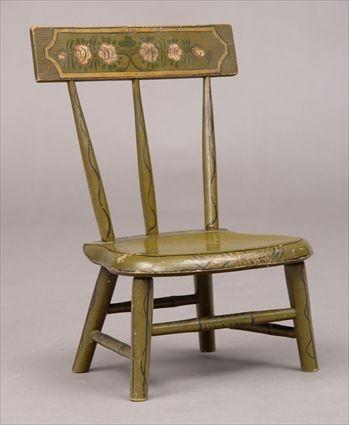 Appraisal: AMERICAN OLIVE GROUND PAINTED CHILD'S SIDE CHAIR The straight top