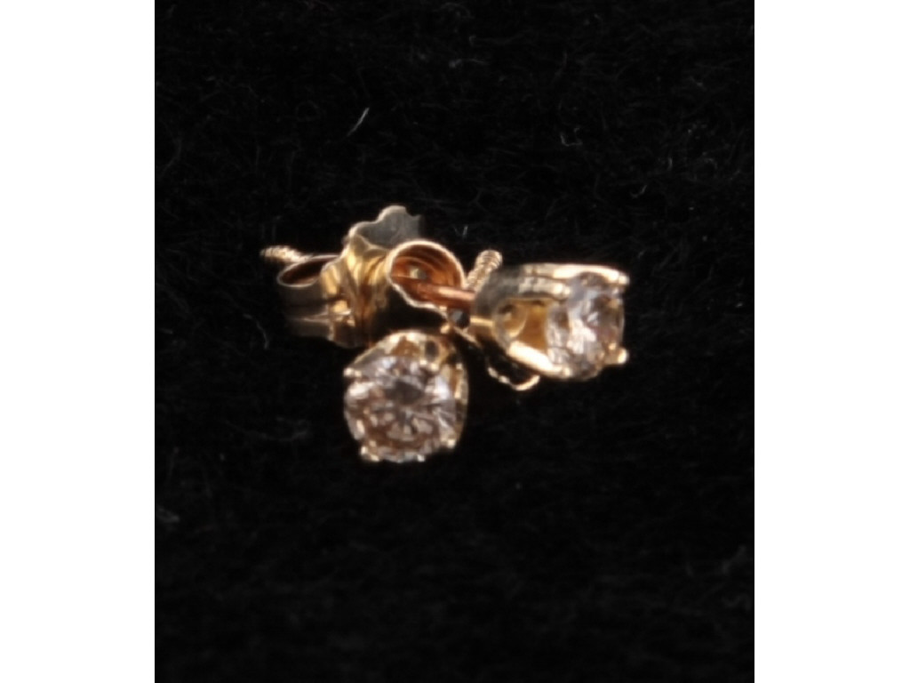 Appraisal: K Yellow Gold Diamond Stud Earrings each containing one round