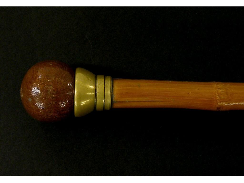 Appraisal: Oriental bamboo swordstick with a square steel blade and circular