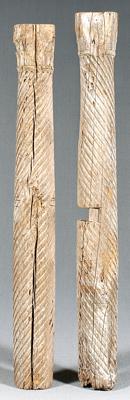 Appraisal: Pair architectural columns carved capitals spiral turned columns unknown conifer