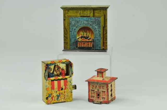 Appraisal: GROUPING OF STILL BANKS Includes tin lithographed Punch and Judy