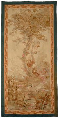 Appraisal: Aubusson tapestry exotic birds near stream in woodland landscape spiral