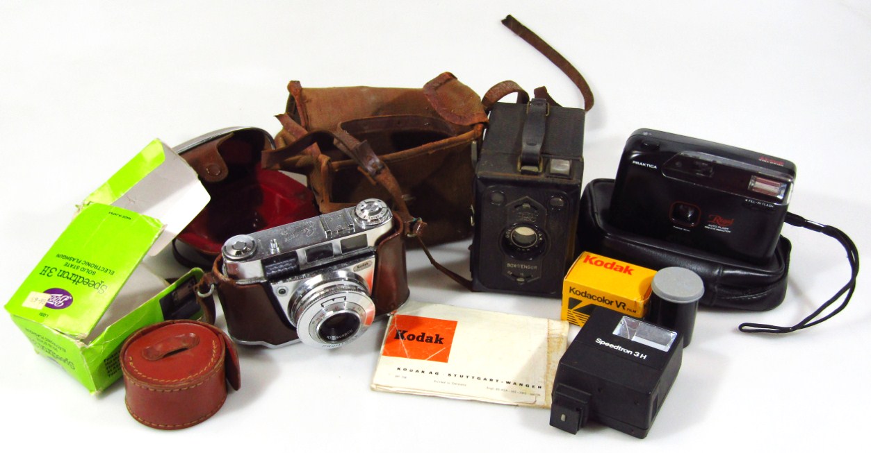 Appraisal: Various cameras equipment etc to include box camera in black