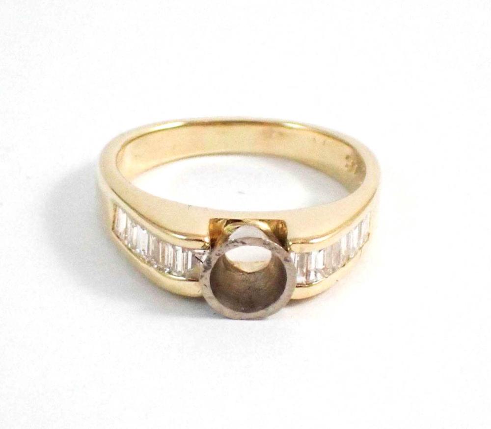 Appraisal: DIAMOND AND FOURTEEN KARAT GOLD SEMI-MOUNT RING with a row