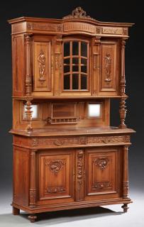 Appraisal: French Henri II Style Carved Walnut Buffet a Deux Corps