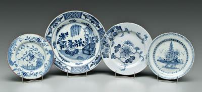 Appraisal: Four blue and white Delft plates probably Dutch and English