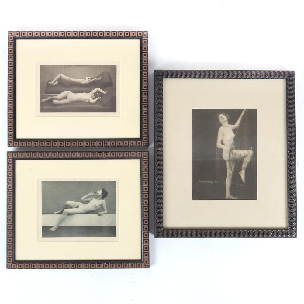 Appraisal: THREE VINTAGE RISQUE FEMALE NUDE PHOTOGRAVURE PRINTS PAIR WITH RECLINING