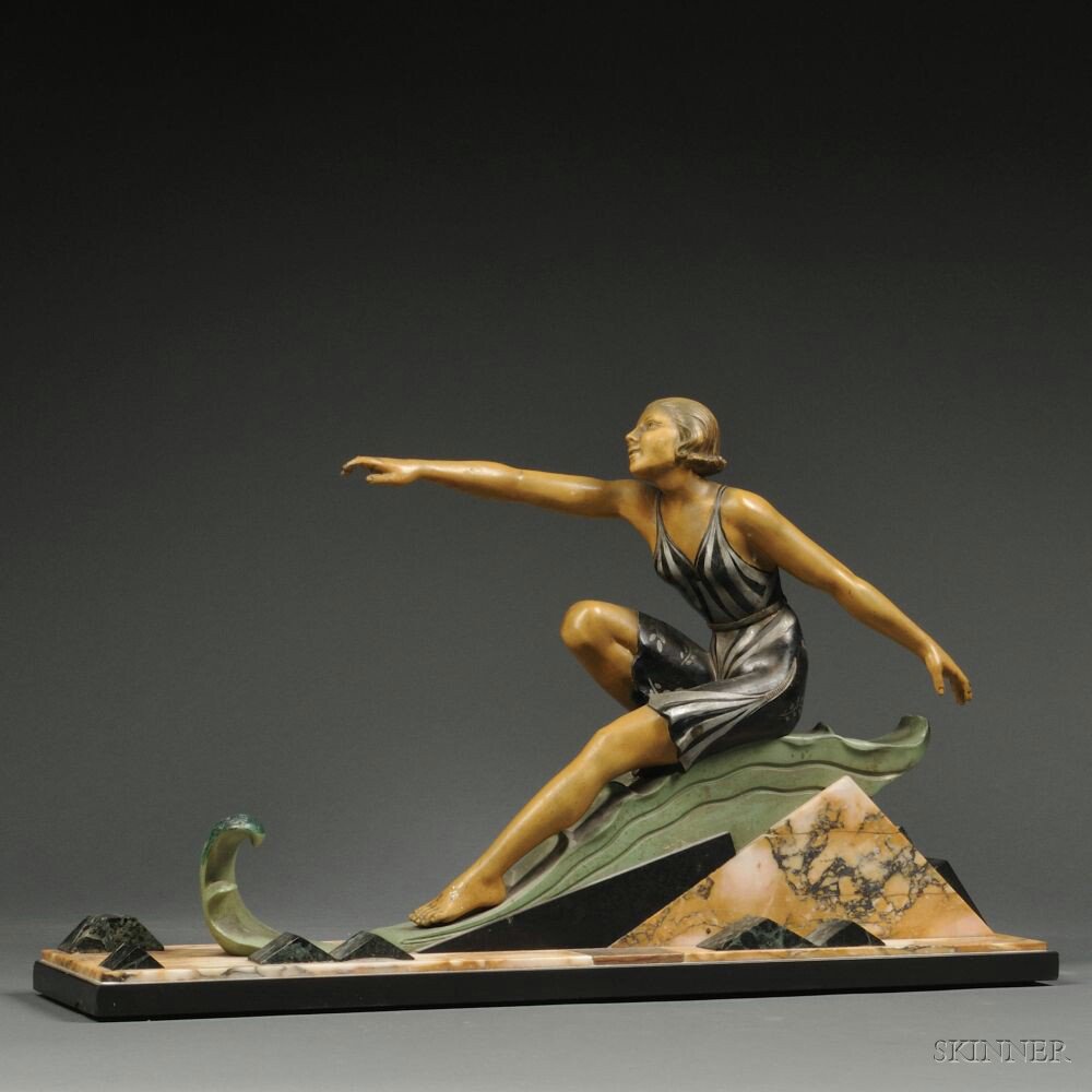 Appraisal: Art Nouveau Painted Metal Figure of a Bather th century