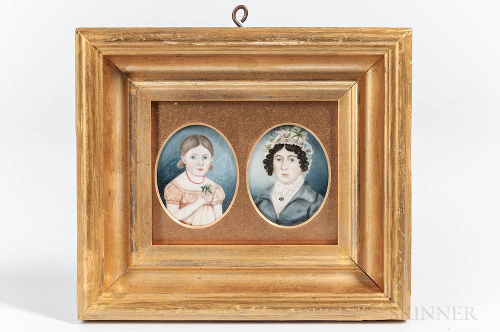 Appraisal: American School Early th Century Two Portrait Miniatures A Daughter