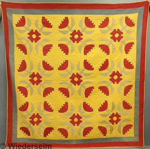 Appraisal: Colorful Mennonite double-sided appliqu quilt th c with bright red