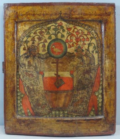 Appraisal: Russian Icon Painted on Wood Old label verso From an