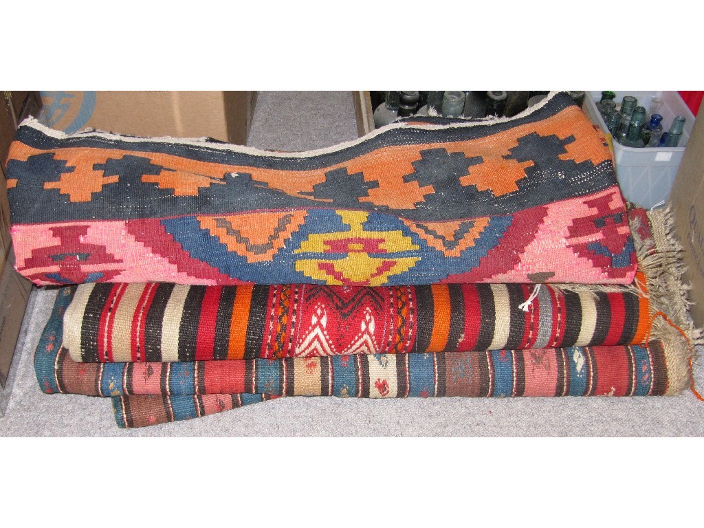 Appraisal: Lot comprising three handmade Kilim rugs