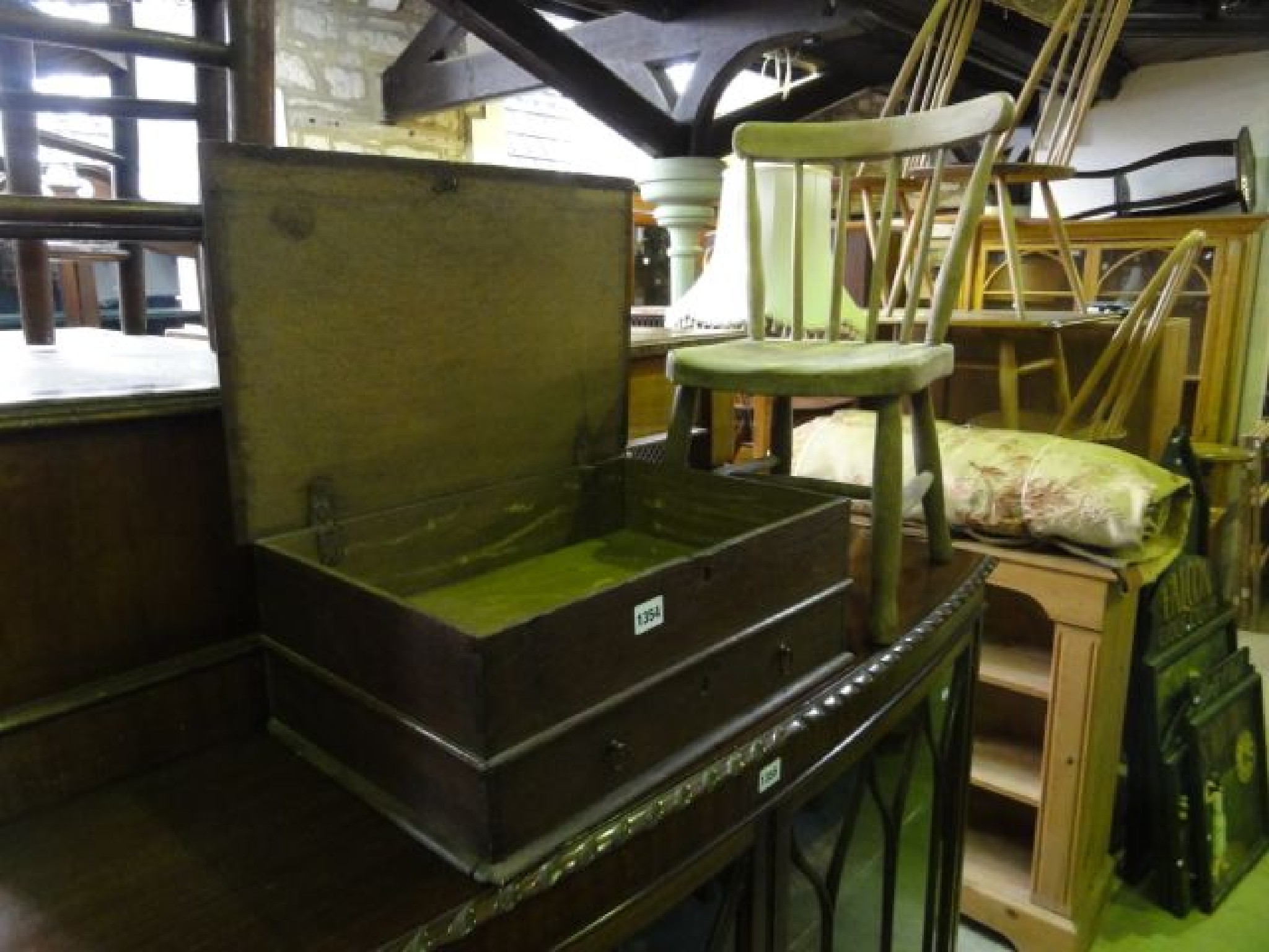 Appraisal: A small shallow th century oak box with hinged lid