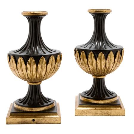 Appraisal: Pair of Italian Black and Gilt-Wood Lamp Bases Estimate -