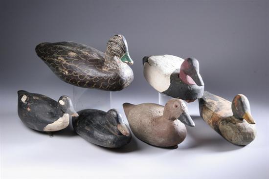 Appraisal: SIX CARVED AND PAINTED WOOD DUCK DECOYS Including a Goldeneye