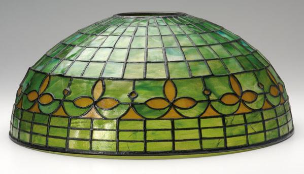 Appraisal: TIFFANY STUDIOS Leaded slag glass lamp shade with golden trefoils