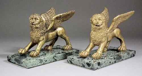 Appraisal: A pair of gilt brass ''Lions of St Marks'' ins