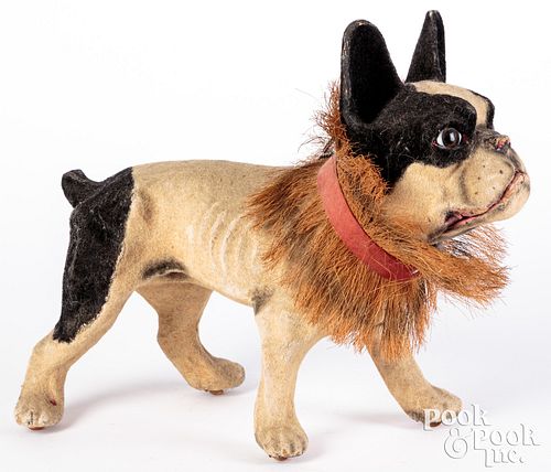 Appraisal: BULL DOG GROWLER FLOCKED PAPIER-M CH PULL TOYBull dog growler